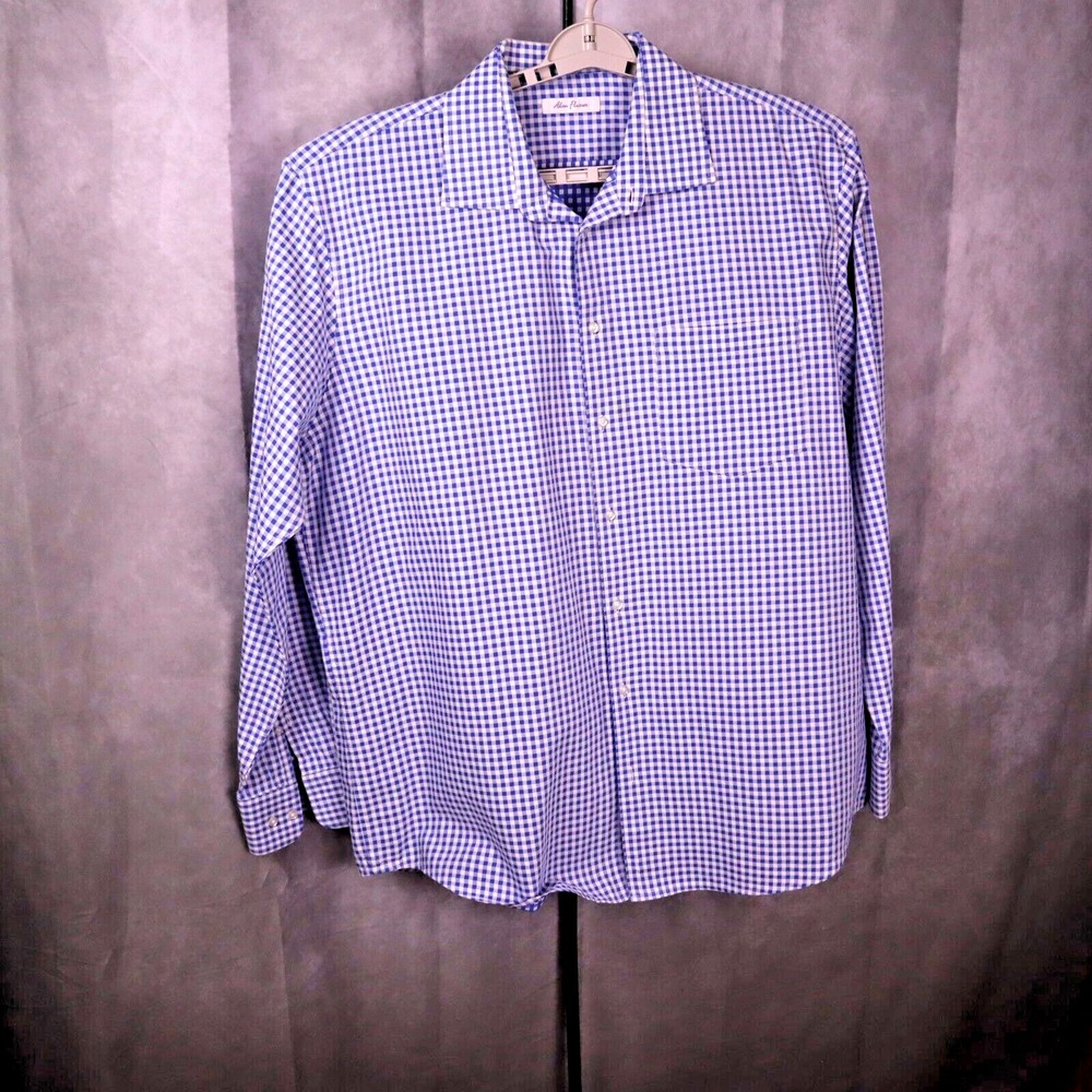 Alan Flusser Men's XXL Shirt‎ Blue Check L/S Button Up Casual Dress